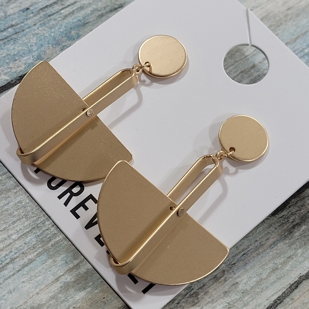 Forever 21 Gold Geometric Drop Earrings - Picture 3 of 5